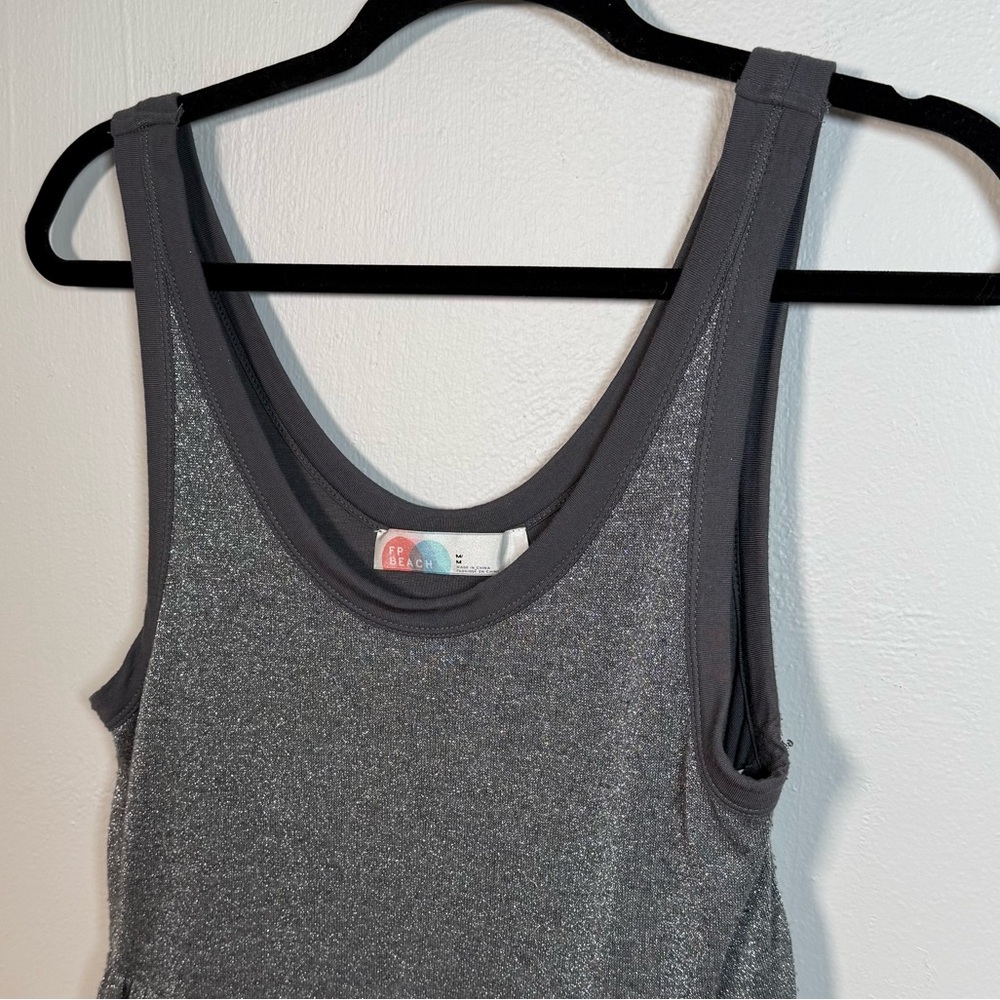 FP Beach Silver Shimmer Tank Dress M Sleeveless Knit A-Line Skater Coverup